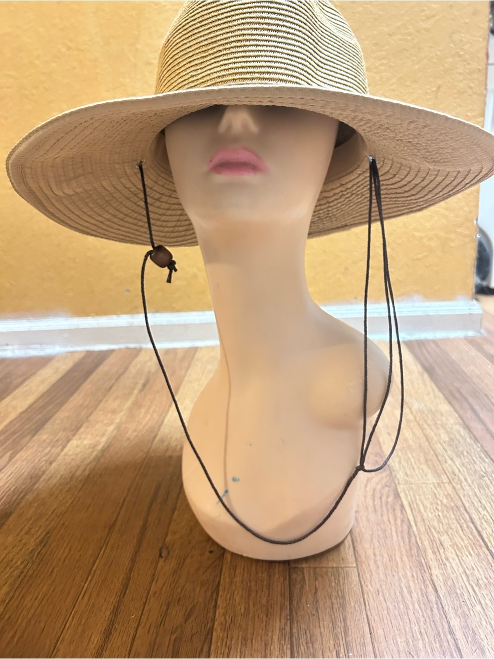 Scala Wide Brim Straw Sun Hat with Chin Cord - Natural